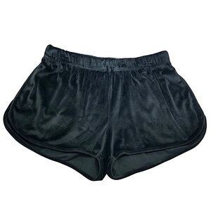 Juicy Couture Velour Black All Over Logo Elastic Waist Pull Up Pajamas Shorts XL